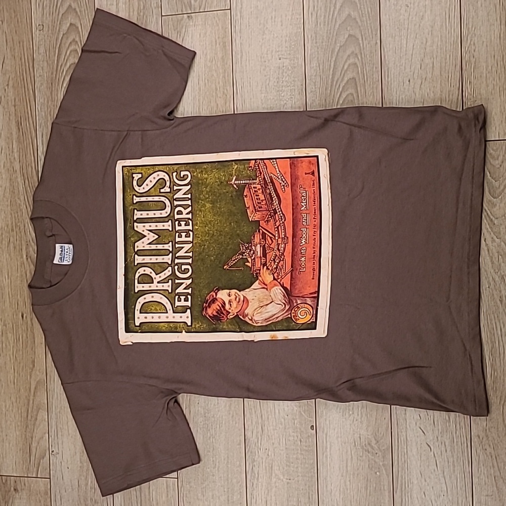 PRIMUS Rock Band Engineering Dark Green Grey Cotton Mens Sz S T Shirt Y2K 2004
